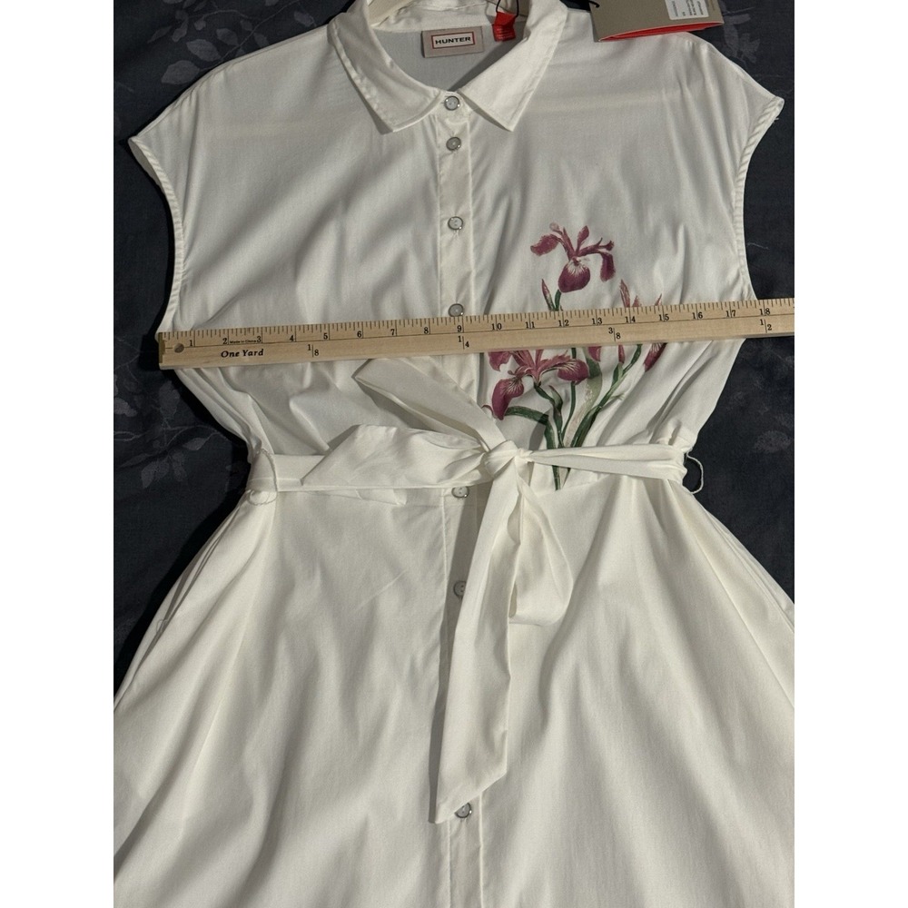 NWT Hunter Floral Faux Embroidery Midi Shirt Dress Button Front Pockets Belt M - Picture 14 of 16